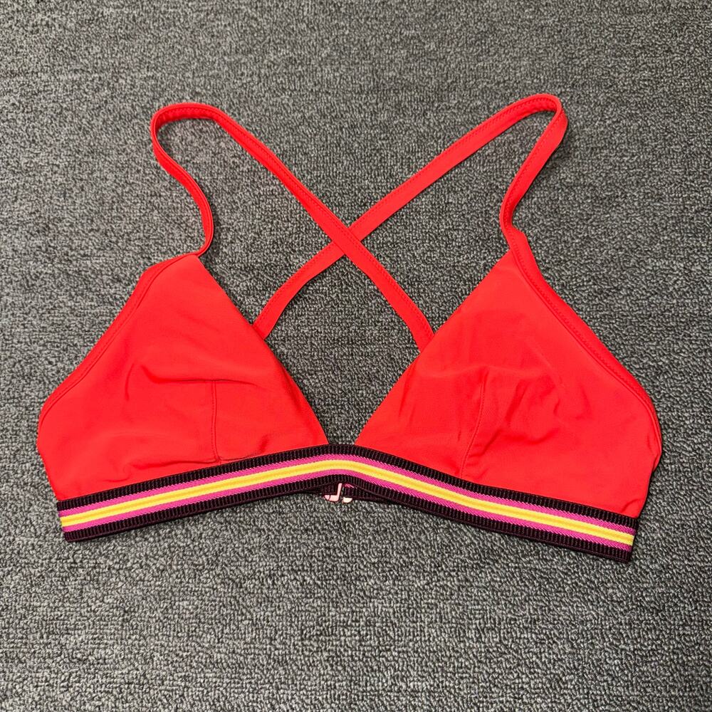 Aerie Bikini Top Coral Red Orange Triangle Women's Size Large Criss Cross Straps